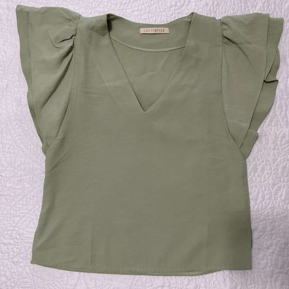 Soft Style Sage Green Flutter Sleeve Blouse